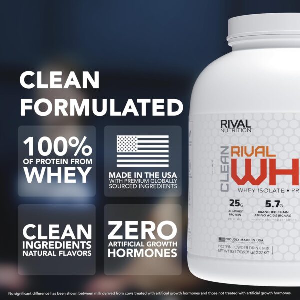 RIVAL NUTRITION Clean Rival Whey Pure Chocolate Protein Powder I 5.02 Lb, 68 Servings I Natural Flavors, No Artificial Colors I 25g Protein, 5.7g BCAAs Per Scoop I Muscle Recovery, Active Lifestyles