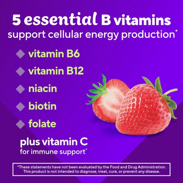 81iYF1uezjL._AC_SL1500_.jpg vitafusion B-Complex Gummy Dietary Supplements, with 5 B Vitamins to Support Cellular Energy Production (1), Plus Vitamin C, Strawberry Flavor, 60 Count