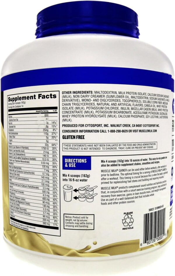 Muscle Milk Gainer Protein Powder, Vanilla Creme, 32g Protein, 5 Pound