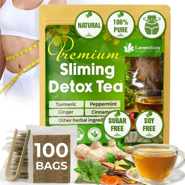 100 Bags - SIimming Detox Tea Caffeine Free - Herbal Tea with Chamomile, Hibiscus Tea & Ginger Root for Colon Cleanse – Natural Citrus & Cinnamon Herbal Tea for Digestive Health